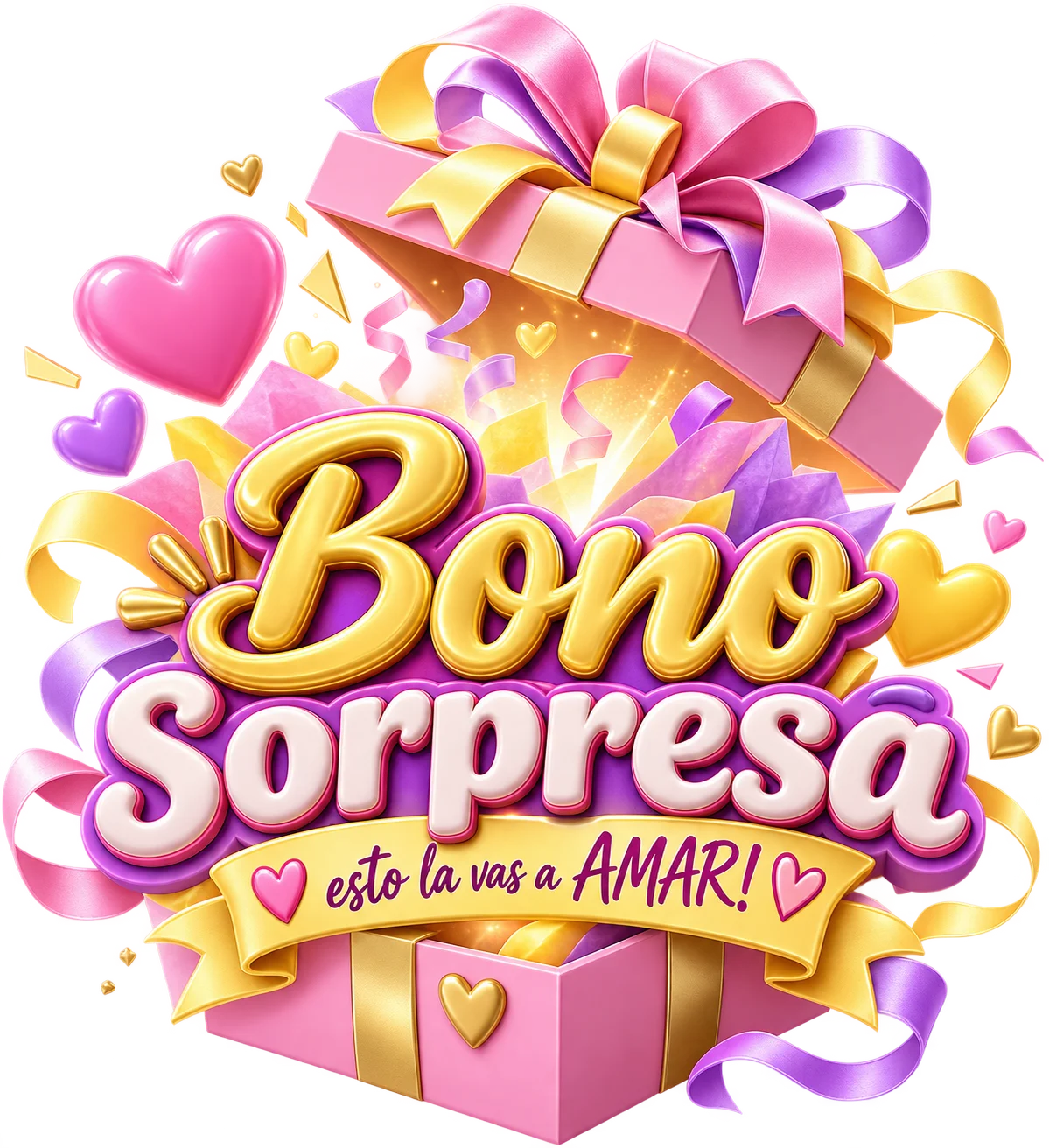 Caja de regalo abierta con la leyenda Bono Sorpresa